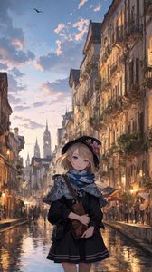 Preview wallpaper girl, street, buildings, art, anime