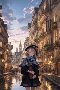 Preview wallpaper girl, street, buildings, art, anime