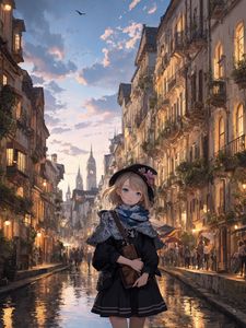 Preview wallpaper girl, street, buildings, art, anime