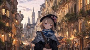 Preview wallpaper girl, street, buildings, art, anime