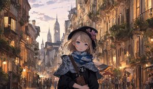 Preview wallpaper girl, street, buildings, art, anime