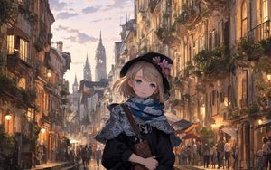 Preview wallpaper girl, street, buildings, art, anime