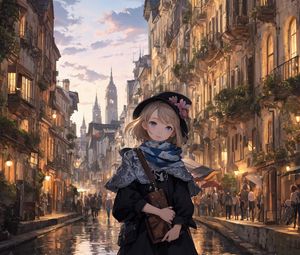 Preview wallpaper girl, street, buildings, art, anime