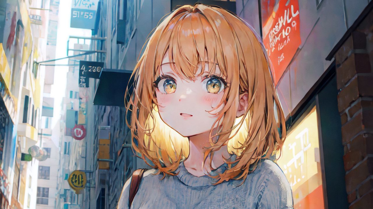 Wallpaper girl, street, city, anime, art