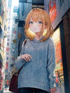 Preview wallpaper girl, street, city, anime, art
