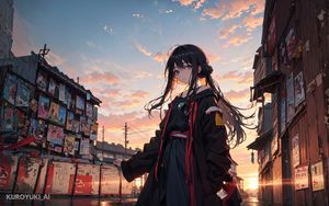 Preview wallpaper girl, street, clouds, dawn, anime