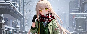 Preview wallpaper girl, street, snow, winter, anime