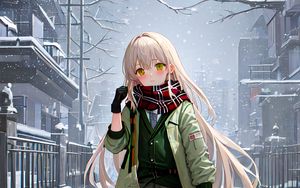 Preview wallpaper girl, street, snow, winter, anime