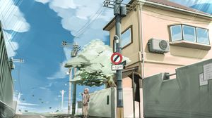 Preview wallpaper girl, street, tree, anime, art