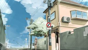 Preview wallpaper girl, street, tree, anime, art