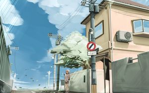 Preview wallpaper girl, street, tree, anime, art