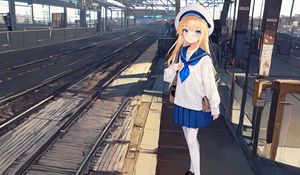 Preview wallpaper girl, student, bag, station, anime