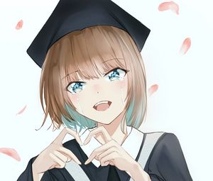 Preview wallpaper girl, student, tears, gesture, heart, anime