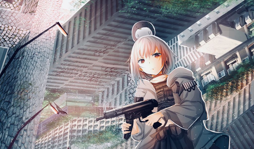 Download wallpaper 1024x600 girl, submachine gun, weapon, anime, art ...