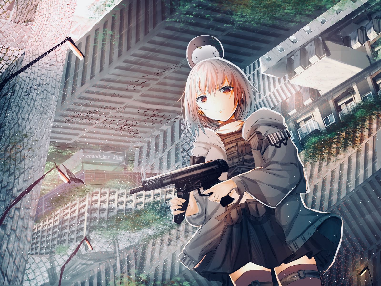 Download wallpaper 1600x1200 girl, submachine gun, weapon, anime, art ...