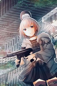 Preview wallpaper girl, submachine gun, weapon, anime, art