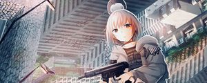 Preview wallpaper girl, submachine gun, weapon, anime, art