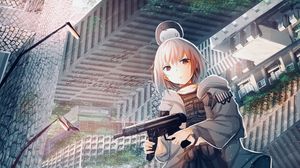 Preview wallpaper girl, submachine gun, weapon, anime, art