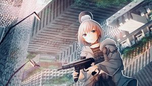 Preview wallpaper girl, submachine gun, weapon, anime, art