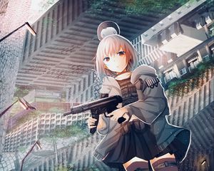 Preview wallpaper girl, submachine gun, weapon, anime, art