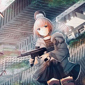 Preview wallpaper girl, submachine gun, weapon, anime, art