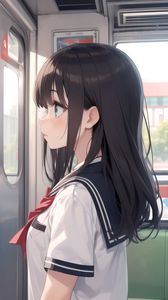 Preview wallpaper girl, subway, school uniform, anime