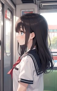 Preview wallpaper girl, subway, school uniform, anime