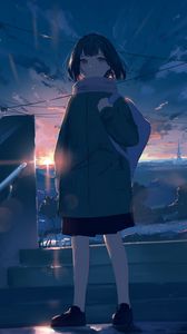 Preview wallpaper girl, sun, rays, anime, art