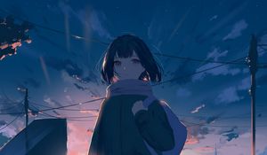 Preview wallpaper girl, sun, rays, anime, art