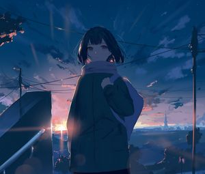 Preview wallpaper girl, sun, rays, anime, art