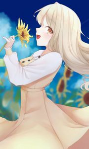 Preview wallpaper girl, sunflower, dress, anime, art