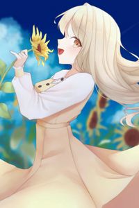 Preview wallpaper girl, sunflower, dress, anime, art