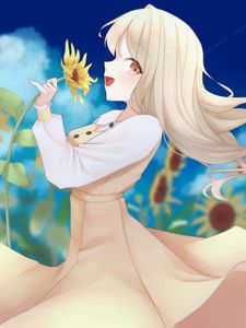 Preview wallpaper girl, sunflower, dress, anime, art