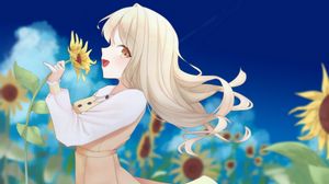 Preview wallpaper girl, sunflower, dress, anime, art