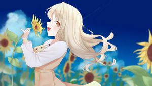 Preview wallpaper girl, sunflower, dress, anime, art