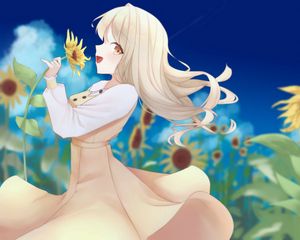 Preview wallpaper girl, sunflower, dress, anime, art