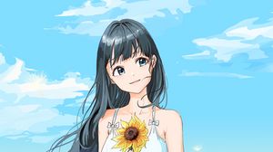 Preview wallpaper girl, sunflower, flower, anime, art