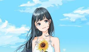 Preview wallpaper girl, sunflower, flower, anime, art