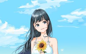 Preview wallpaper girl, sunflower, flower, anime, art