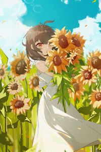 Preview wallpaper girl, sunflowers, anime