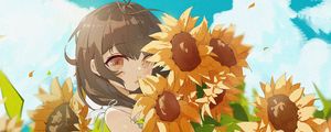 Preview wallpaper girl, sunflowers, anime