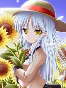 Preview wallpaper girl, sunflowers, anime, walking, angel
