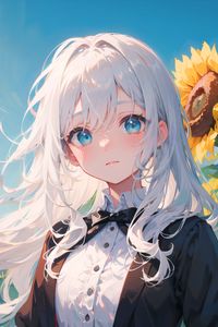 Preview wallpaper girl, sunflowers, flowers, summer, anime