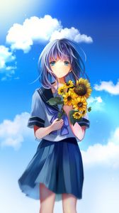 Preview wallpaper girl, sunflowers, sailor suit, anime, art