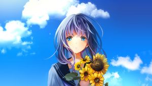 Preview wallpaper girl, sunflowers, sailor suit, anime, art