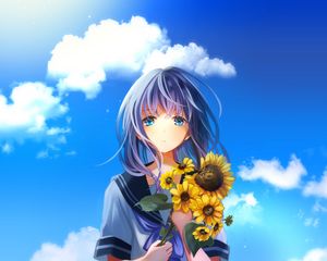 Preview wallpaper girl, sunflowers, sailor suit, anime, art