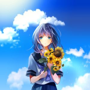 Preview wallpaper girl, sunflowers, sailor suit, anime, art