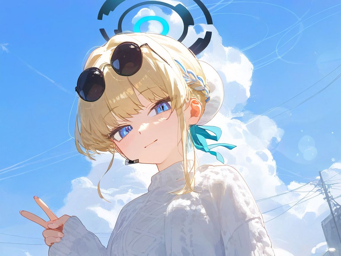 1152x864 Wallpaper girl, sunglasses, anime, art, sky