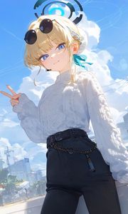 Preview wallpaper girl, sunglasses, anime, art, sky