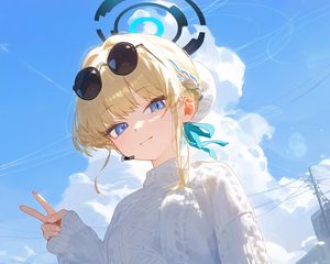 Preview wallpaper girl, sunglasses, anime, art, sky